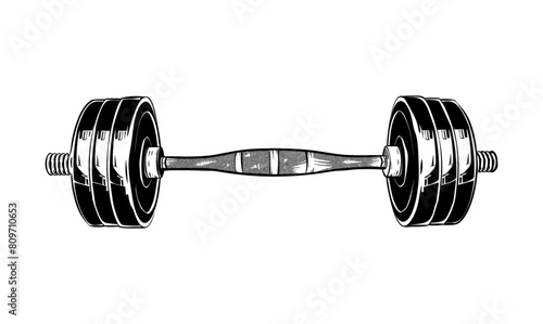 dumbbell engraving black and white outline