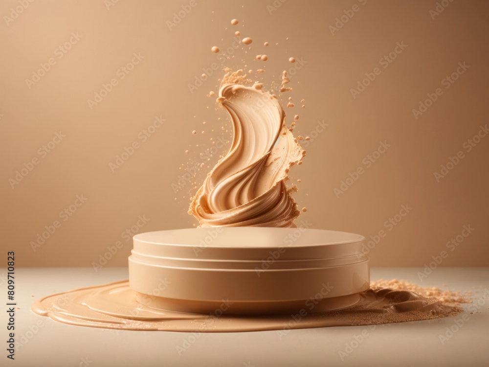 3D beige pedestal podium with liquid foundation splash 3D beige pedestal podium with liquid foundation splash