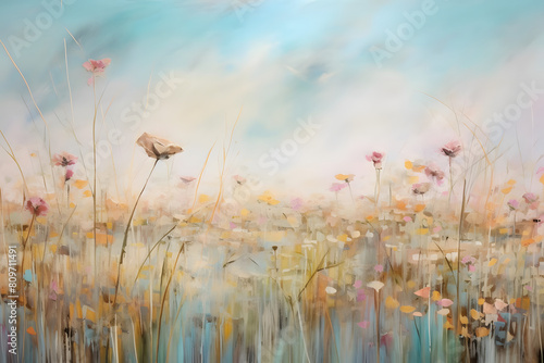 inspiring meadow nestled in farmhouse. abstract landscape painting, generative ai