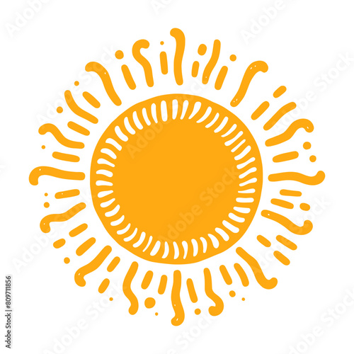 Sun symbol. Childlike drawing of sun. Abstract cute drawing of sun. Vector illustration