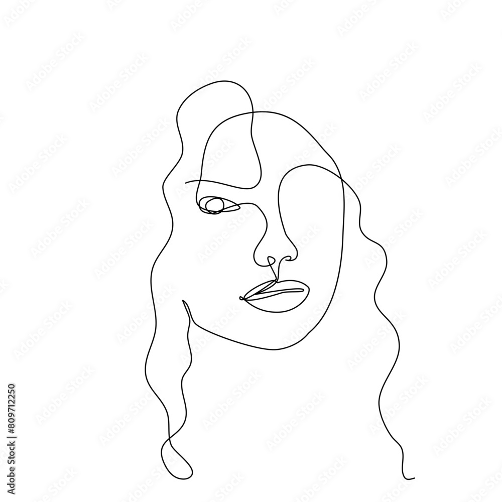 Woman face line drawing art. Abstract minimal female face icon, logo Woman face line drawing art. Abstract minimal female face icon, logo