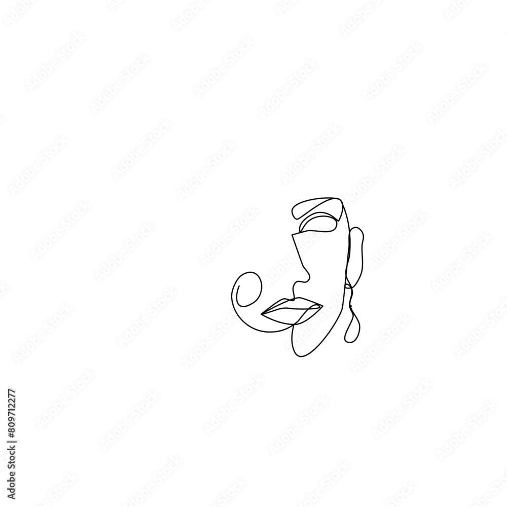 Woman face line drawing art. Abstract minimal female face icon, logo Woman face line drawing art. Abstract minimal female face icon, logo