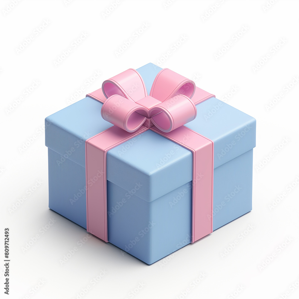 Cute realistic gift box with a silk ribbon in pink and blue colours, isolated 3d object on white background Cute realistic gift box with a silk ribbon in pink and blue colours, isolated 3d object on white background
