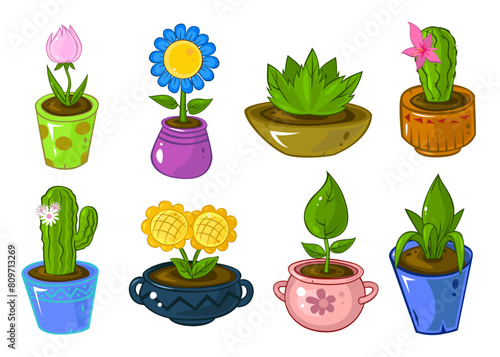 Vector cartoon flowerpots for your kids design