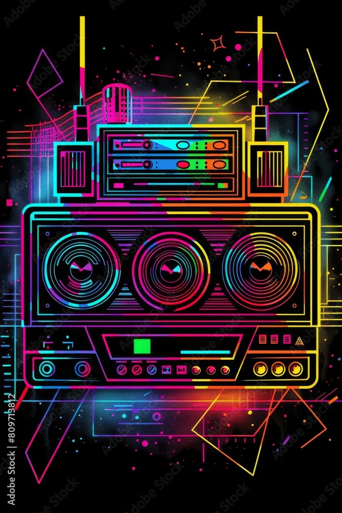 Fototapeta premium Abstract Neon Boombox Art