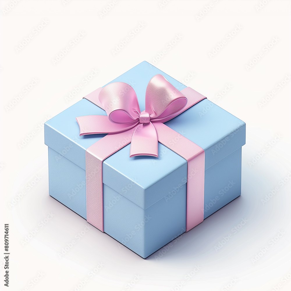 Cute realistic gift box with a silk ribbon in pink and blue colours, isolated 3d object on white background Cute realistic gift box with a silk ribbon in pink and blue colours, isolated 3d object on white background