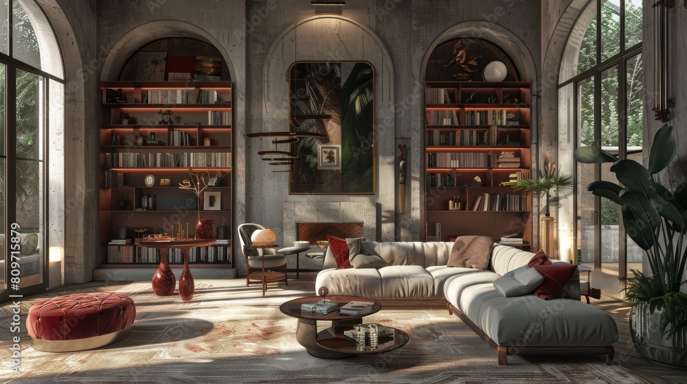 Artistic poster design highlighting elegant interior decor layouts for sophisticated living