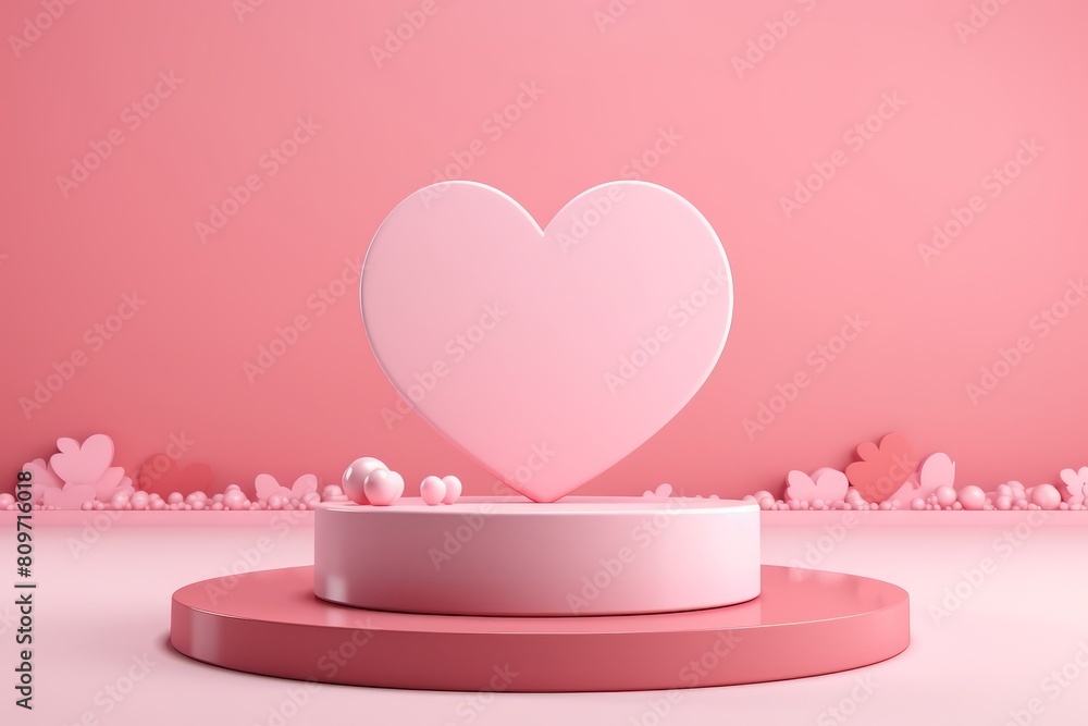 Valentine's theme decoration in February with a love-shaped design and a combination of bright pink, Valentine's, February colors. generative ai