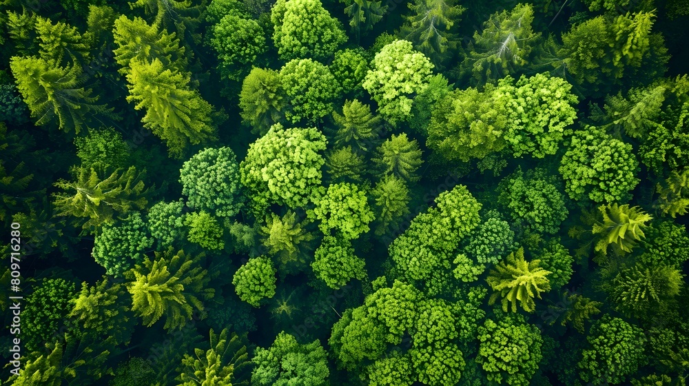 Top view of a young green forest in spring or summer, in the style of natural beauty, vibrant colors Top view of a young green forest in spring or summer, in the style of natural beauty, vibrant colors