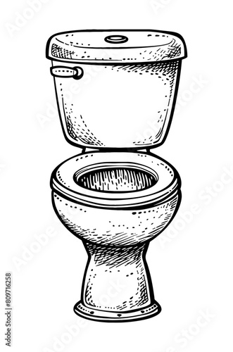 toilet engraving black and white outline