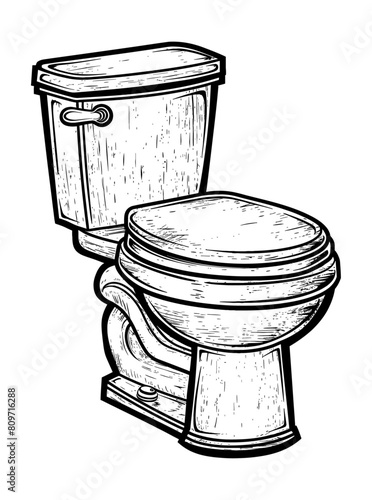 toilet engraving black and white outline