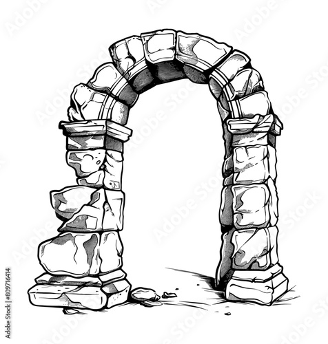 arch stone engraving black and white outline
