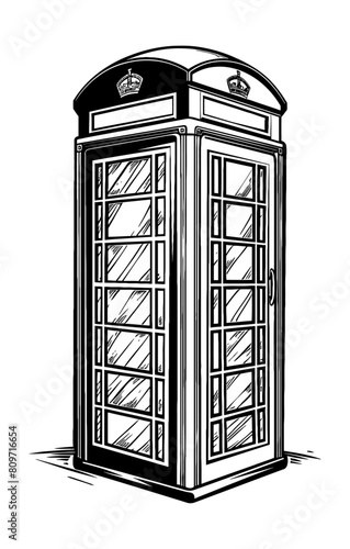 retro phone box engraving black and white outline