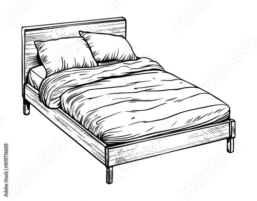 retro bed engraving black and white outline