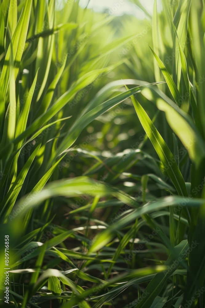 Obraz premium Green plants plantation landscape, leaves background texture with sun shine.