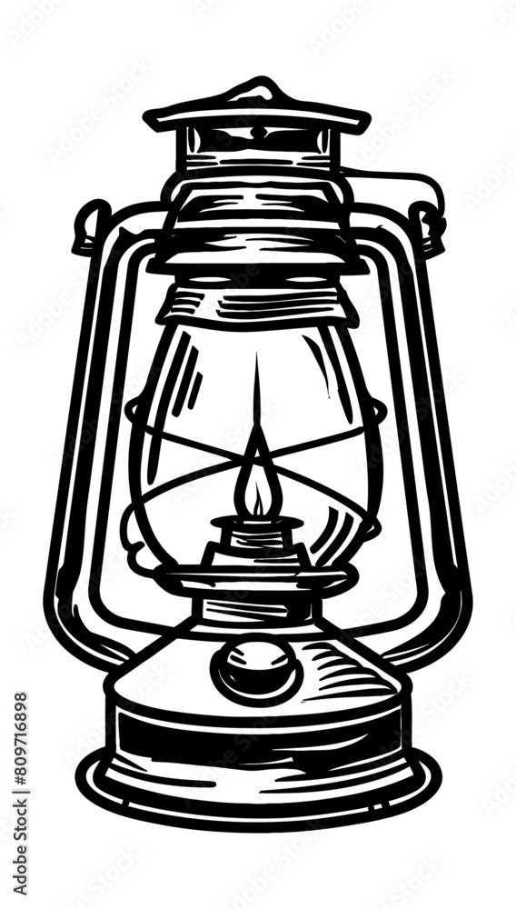 retro oil lamp engraving black and white outline retro oil lamp engraving black and white outline