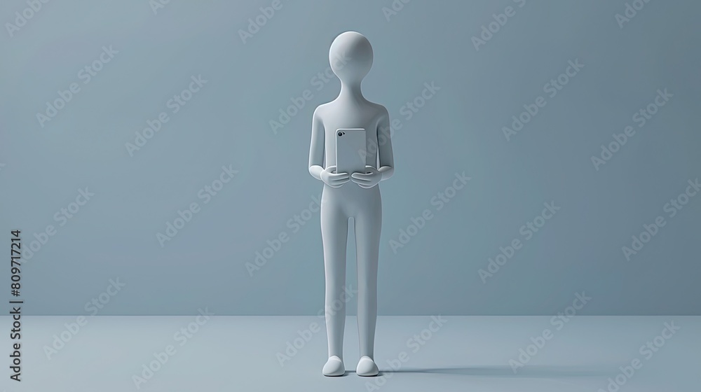 Clay-style 3D render of a cartoon people gripping a smartphone Clay-style 3D render of a cartoon people gripping a smartphone