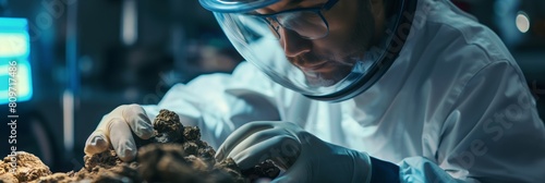 A scientist meticulously analyzes organic samples in a controlled lab environment, reflecting the precision of scientific research and discovery photo