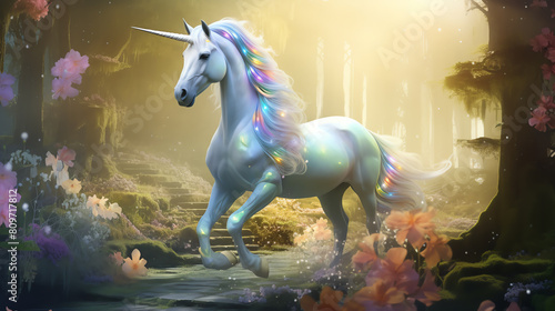 A unicorn is a legendary creature that has been described since antiquity as a beautiful white horse with a single  spiraling horn projecting from its forehead