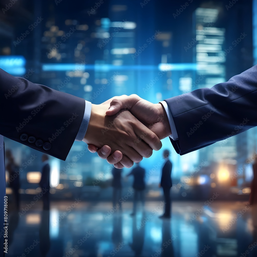 business handshake on the background of the city