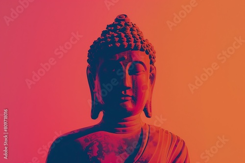  Illustration of a Buddha statue, concept of Buddhism, spiritual balance, mental practices and tranquility, Asian tradition culture, banner, poster, Buddha Purnima concept photo