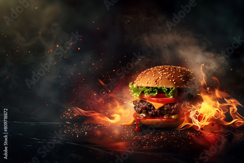 gourmet burger on fire