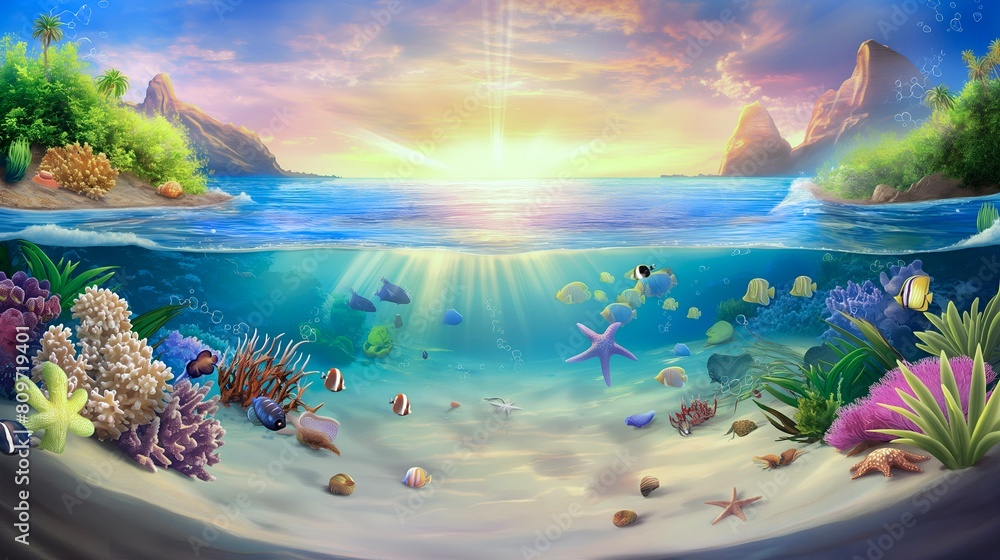 Underwater world. Marine life. Sea creatures.