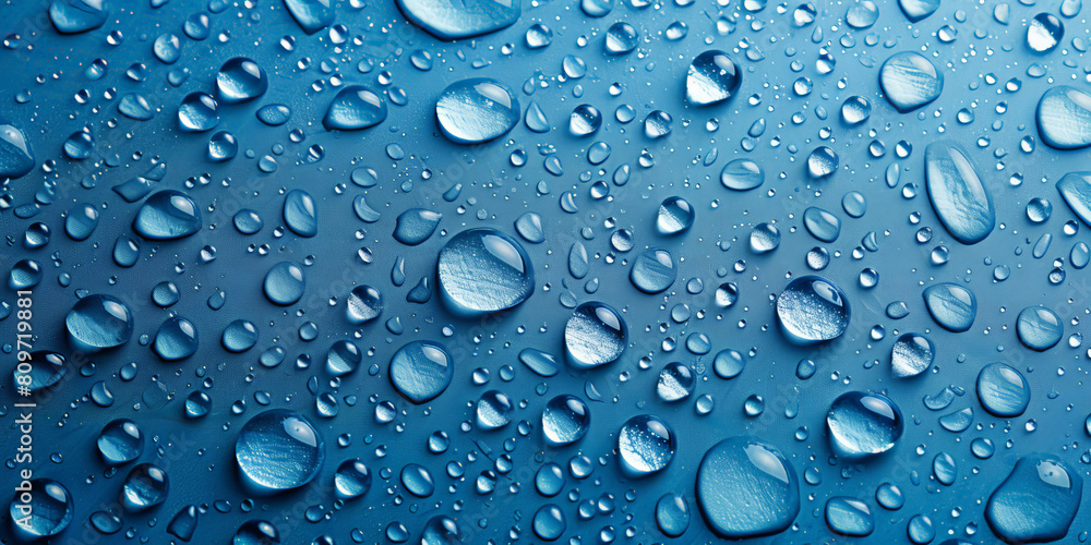 water droplets on a blue background, water texture surface, water drop texture on blue background