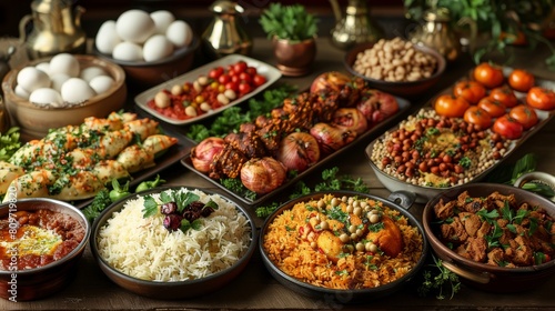 Close view food of Ramadan Kareem Arabic ilsamic celebration