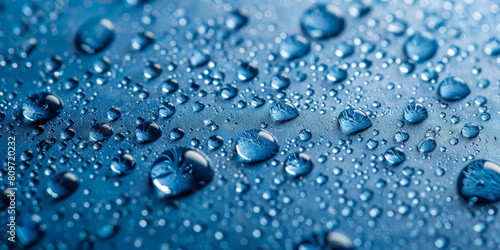 water droplets on a blue background, water texture surface, water drop texture on blue background