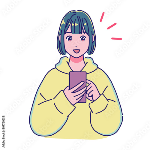スマホを使うアニメ調の女の子