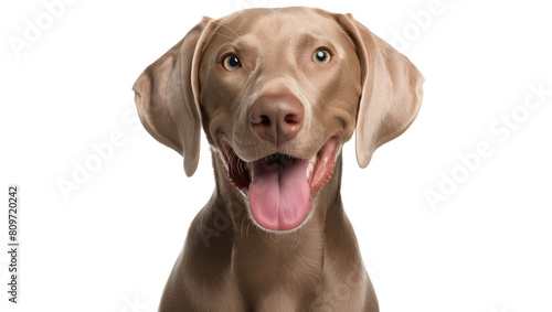 Cute playful doggy or pet is playing and looking happy isolated on transparent background. Brown weimaraner young dog is posing. Cute, happy crazy dog headshot smiling on transparent, png © F U T U R O 