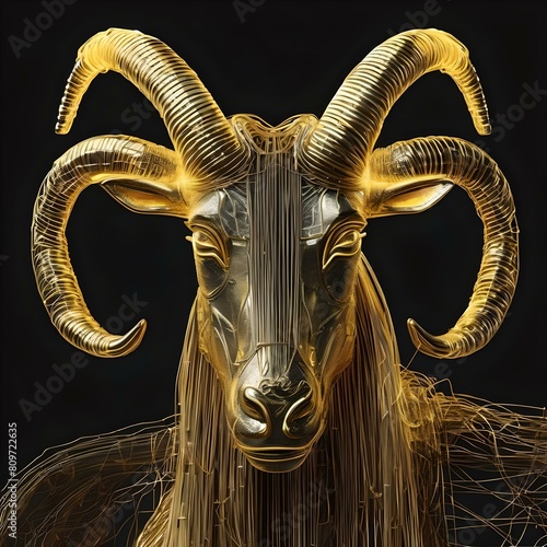 Amazing ram or goat made of shiny gold neon wires