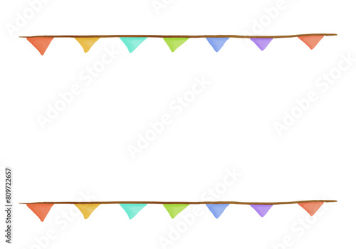 Watercolor vector frame with a garland of flags.