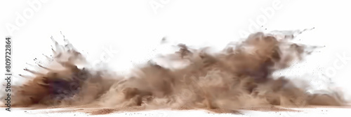 a brown splash painting on white background  brown powder dust paint beige brown explosion explode burst isolated splatter abstract. brown smoke or fog particles explosive special effect