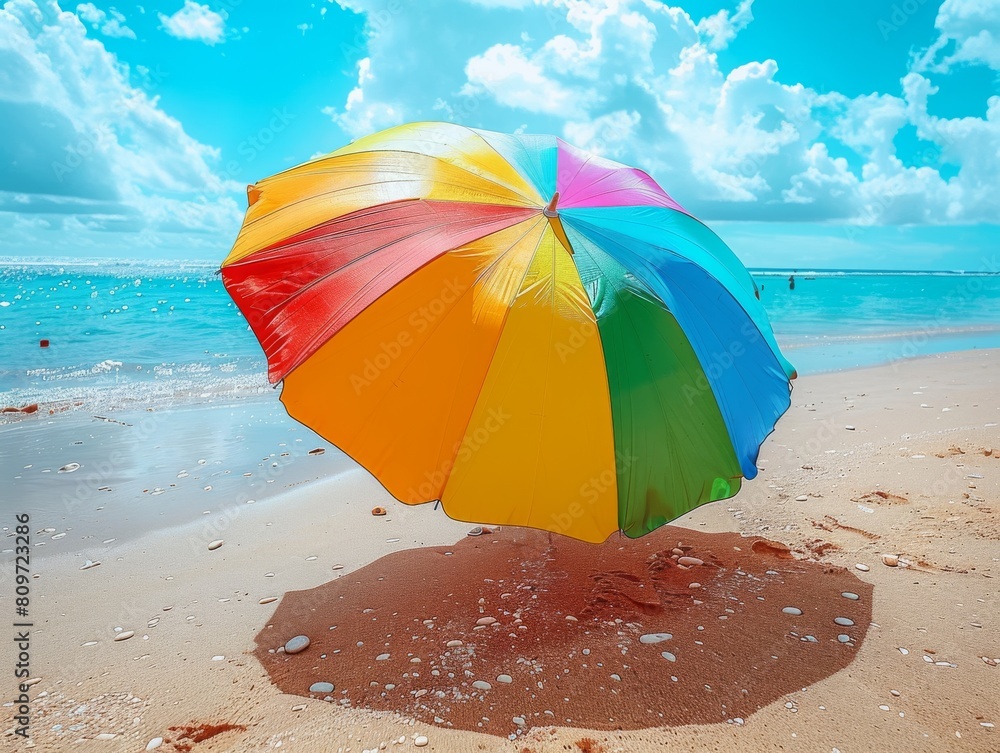 Beach umbrella at summer under the sun at sunny day