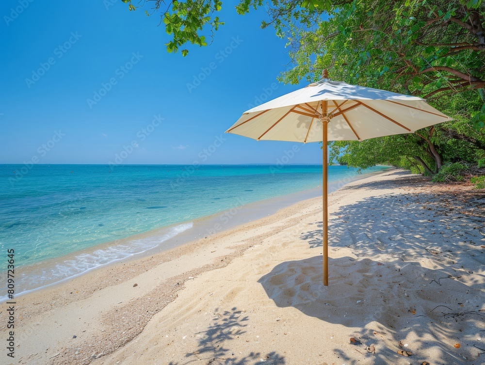 Beach umbrella at summer under the sun at sunny day, orange, yellow