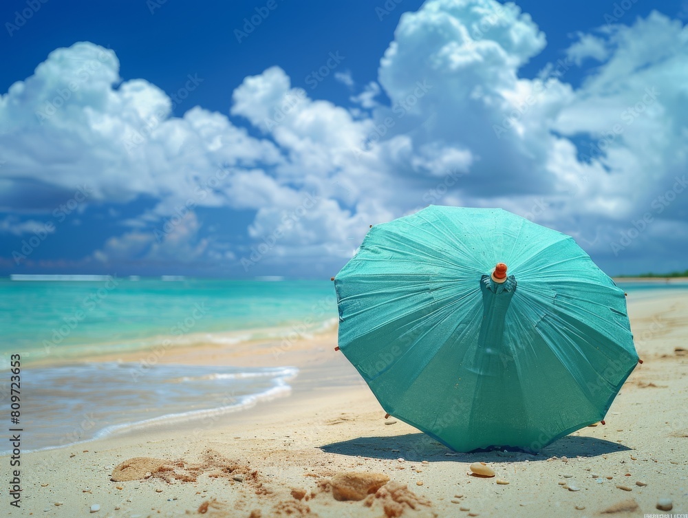 Beach umbrella at summer under the sun at sunny day