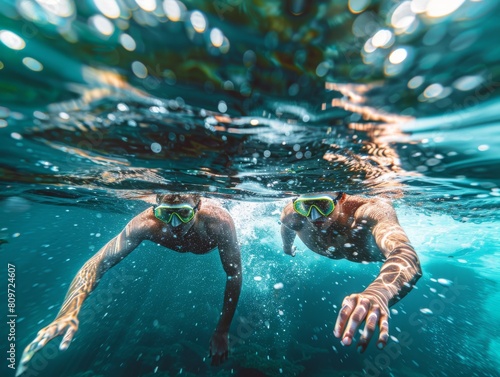 Surfer, diver underwater into ocean at summer  © Thibaut Design Prod.
