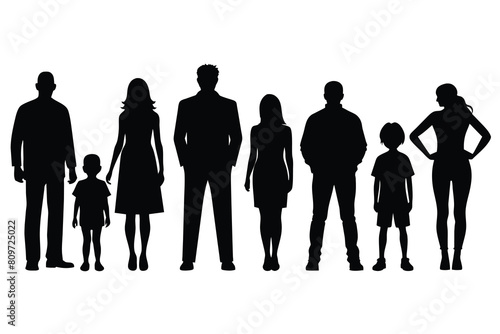 General Adult People black Silhouettes Set on white background design