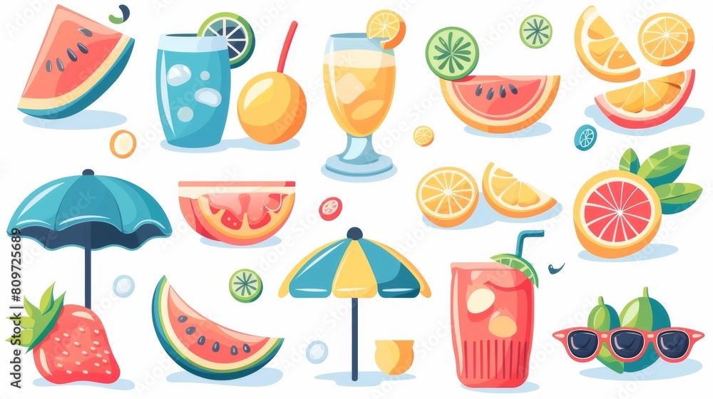 Fototapeta premium flat vector icon colorful summer elements collection