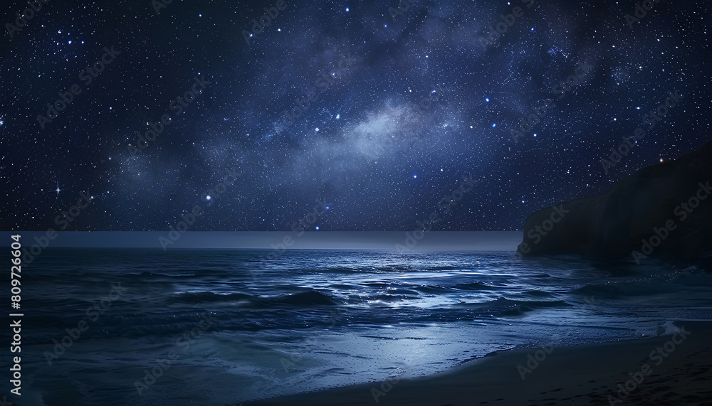 Amazing starry sky over sea at night