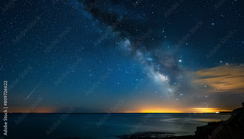 Amazing starry sky over sea at night