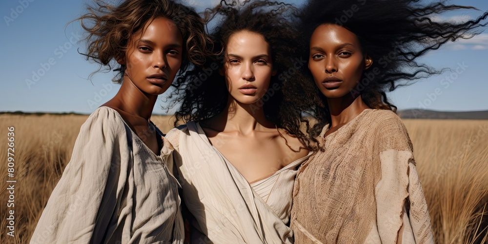 Desert Grace: Three Women in Flowy Dresses Embrace the Serenity of the Sands Desert Grace: Three Women in Flowy Dresses Embrace the Serenity of the Sands