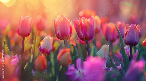 Beautiful tulips flower in floral field in spring © AY AGENCY