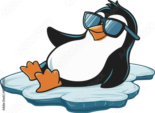 cool penguin wearing sunglasses and lounging on an ice floe illustration