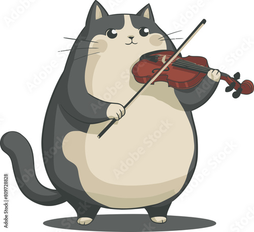 chubby and cute cat character playing violin illustration