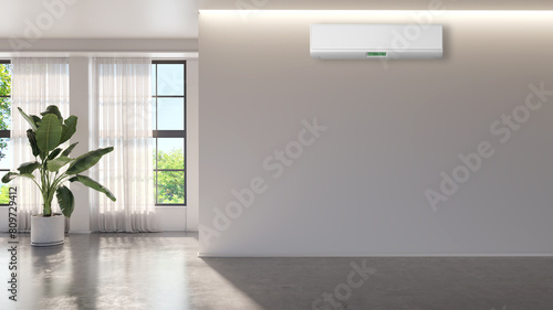 large luxury modern bright interiors living room with air conditioning mockup illustration 3D rendering