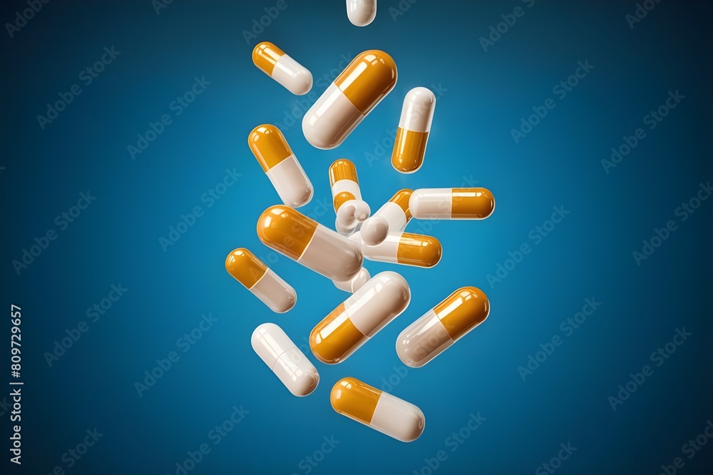 Assorted pharmaceutical medicine pills, tablets and capsules Generative Ai