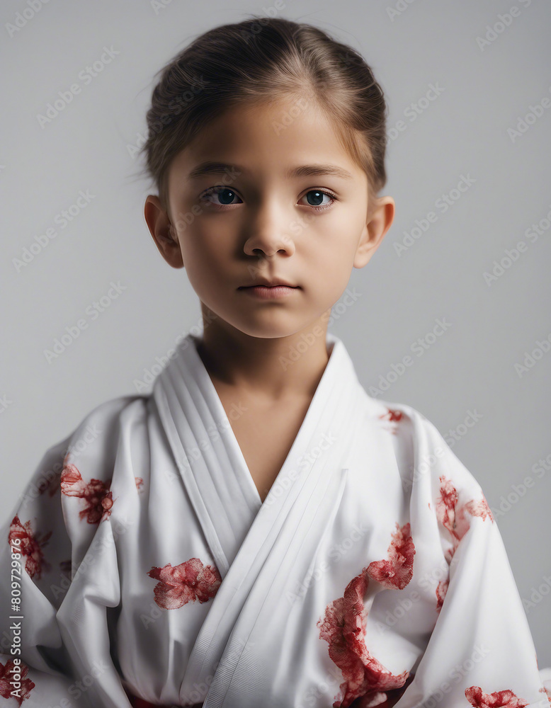Portrait of a American karate child in kimono, isolated white background
Portrait of a American karate child in kimono, isolated white background